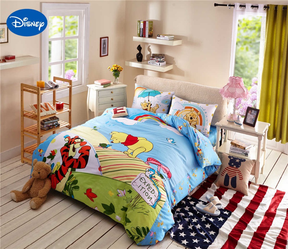 ȭ  μ ħ Ʈ  ư   Ǫ Tigger ̺ ħ ̺ Ŀ ҳ & ħ  Ʈ  Ŀ/Cartoon Disney Printing Bedding Set Cotton Blue Winnie the Pooh Tigger Co